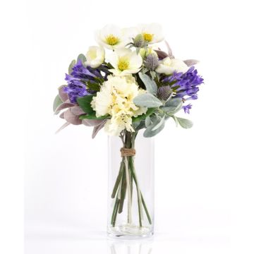 Artificial winter bouquet ALANA, white-purple, 14"/35cm, Ø12"/30cm