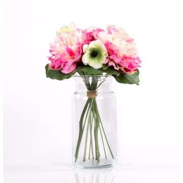 Silk peony bouquet MADDIE anemone, pink-white, 12"/30cm, Ø8"/20cm