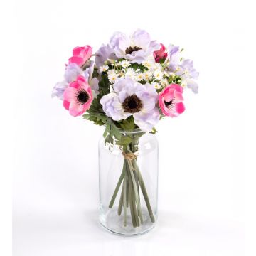 Artificial anemone bouquet AIMEE, daisies, lilac-pink, 12"/30cm, Ø8"/20cm