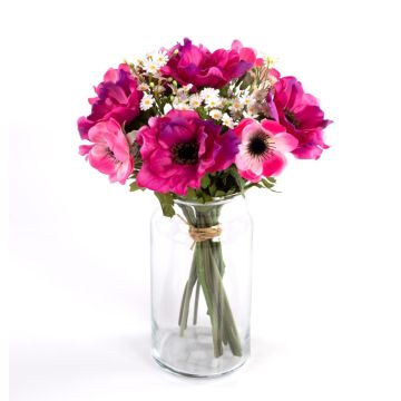 Artificial anemone bouquet AIMEE, daisies, dark pink-light pink, 12"/30cm, Ø8"/20cm