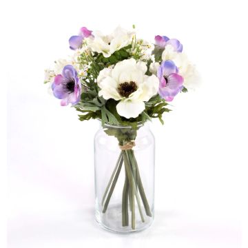 Artificial anemone bouquet AIMEE, daisies, blue-white, 12"/30cm, Ø8"/20cm