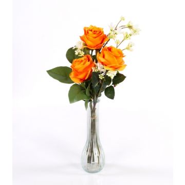 Artificial rose bouquet SIMONY with accessories, orange, 18"/45cm, Ø8"/20cm