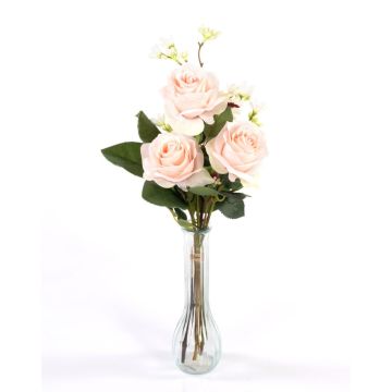 Artificial rose bouquet SIMONY with accessories, light pink, 18"/45cm, Ø8"/20cm