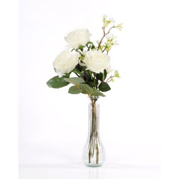 Artificial rose bouquet SIMONY with accessories, cream, 18"/45cm, Ø8"/20cm