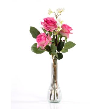 Artificial rose bouquet SIMONY with accessories, pink, 18"/45cm, Ø8"/20cm