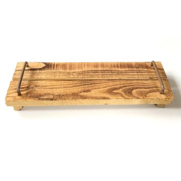 Vintage decorative wooden tray FENRIK with handle, natural flamed, 20"x5.5"x1.6"/50x14x4cm