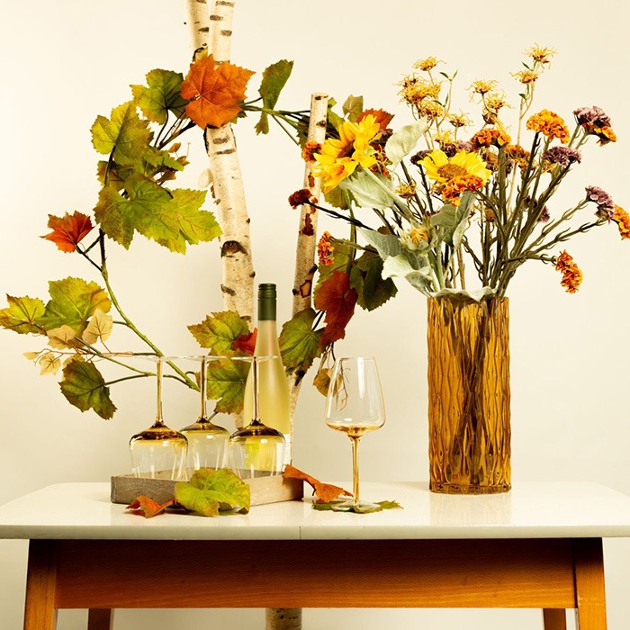 Summer evening with wine and flowers